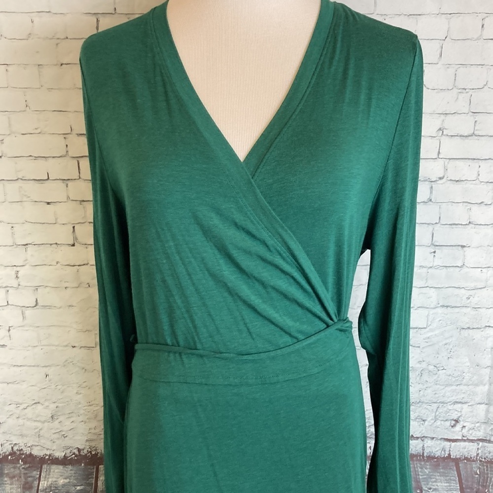PRANA DEEP PINE HEATHER GREEN FOUNDATION LONG SLEEVE WRAP DRESS 1966871 SZ Large - Picture 9 of 16